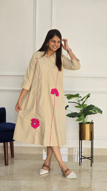 Beige Tunic With Pink Embellishments