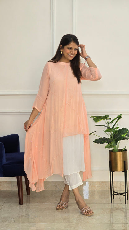 Peach Asymmetrical Kurta Set
