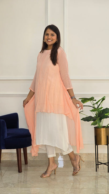 Peach Asymmetrical Kurta Set