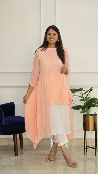 Peach Asymmetrical Kurta Set