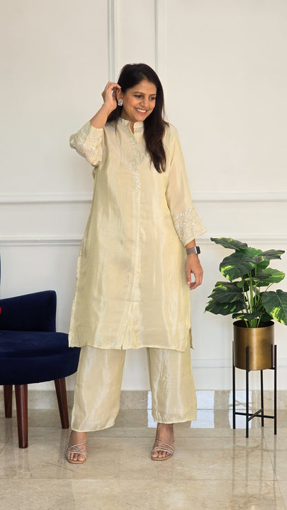 Beige Sitara Tissue Suit - View 4 - PinkTree by Shrutika