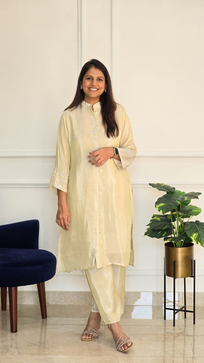 Beige Sitara Tissue Suit - View 2 - PinkTree by Shrutika