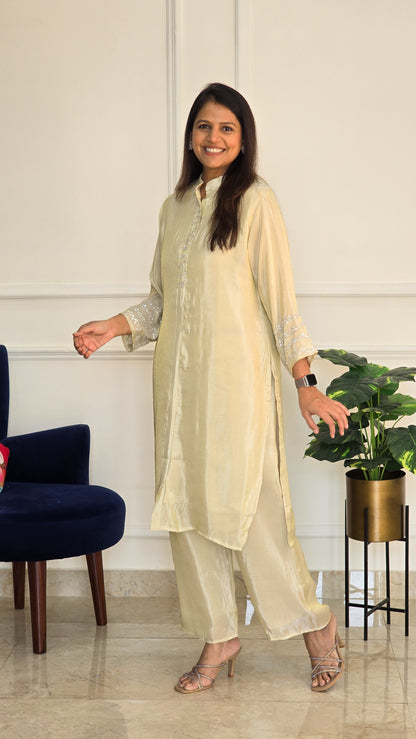 Beige Sitara Tissue Suit - View 3 - PinkTree by Shrutika
