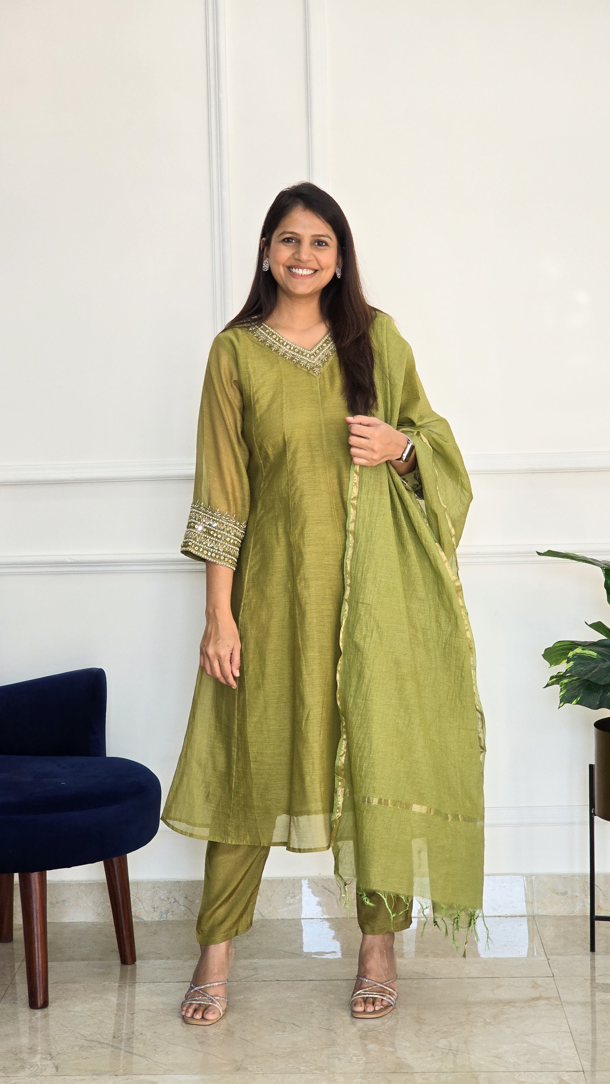 Sage Green Anarkali Suit - View 2 - PinkTree by Shrutika