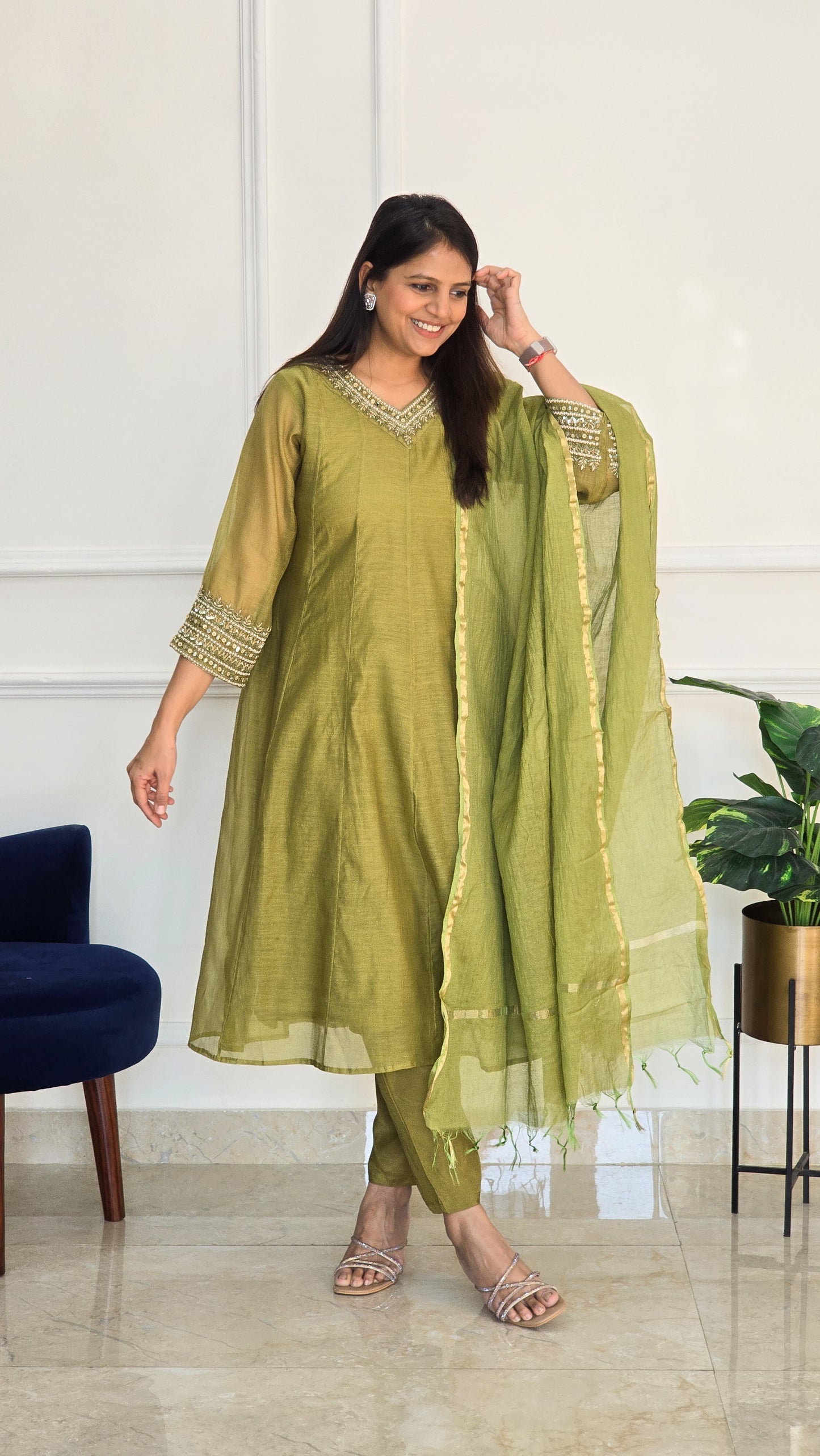 Sage Green Anarkali Suit - View 4 - PinkTree by Shrutika