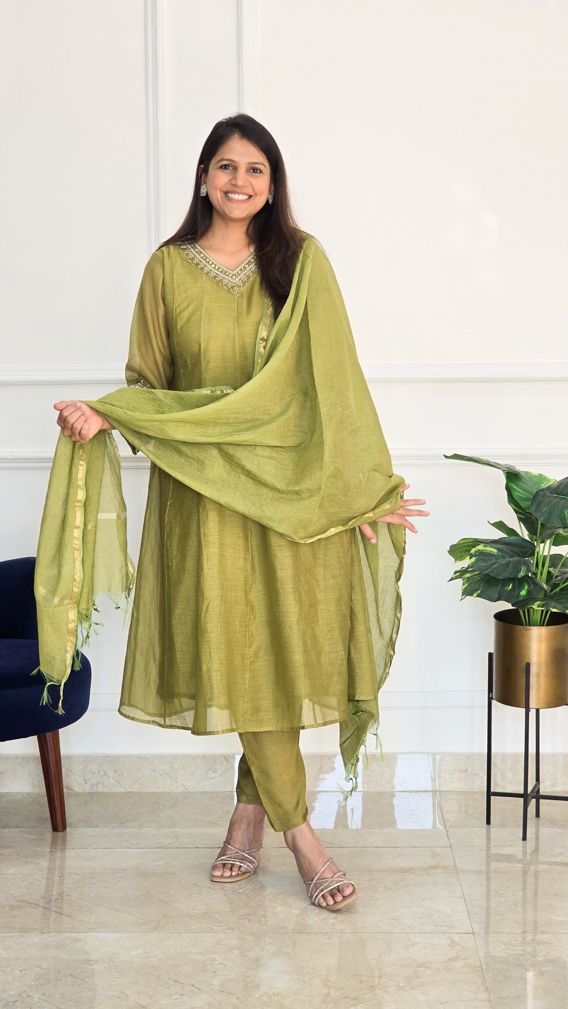Sage Green Anarkali Suit - View 3 - PinkTree by Shrutika