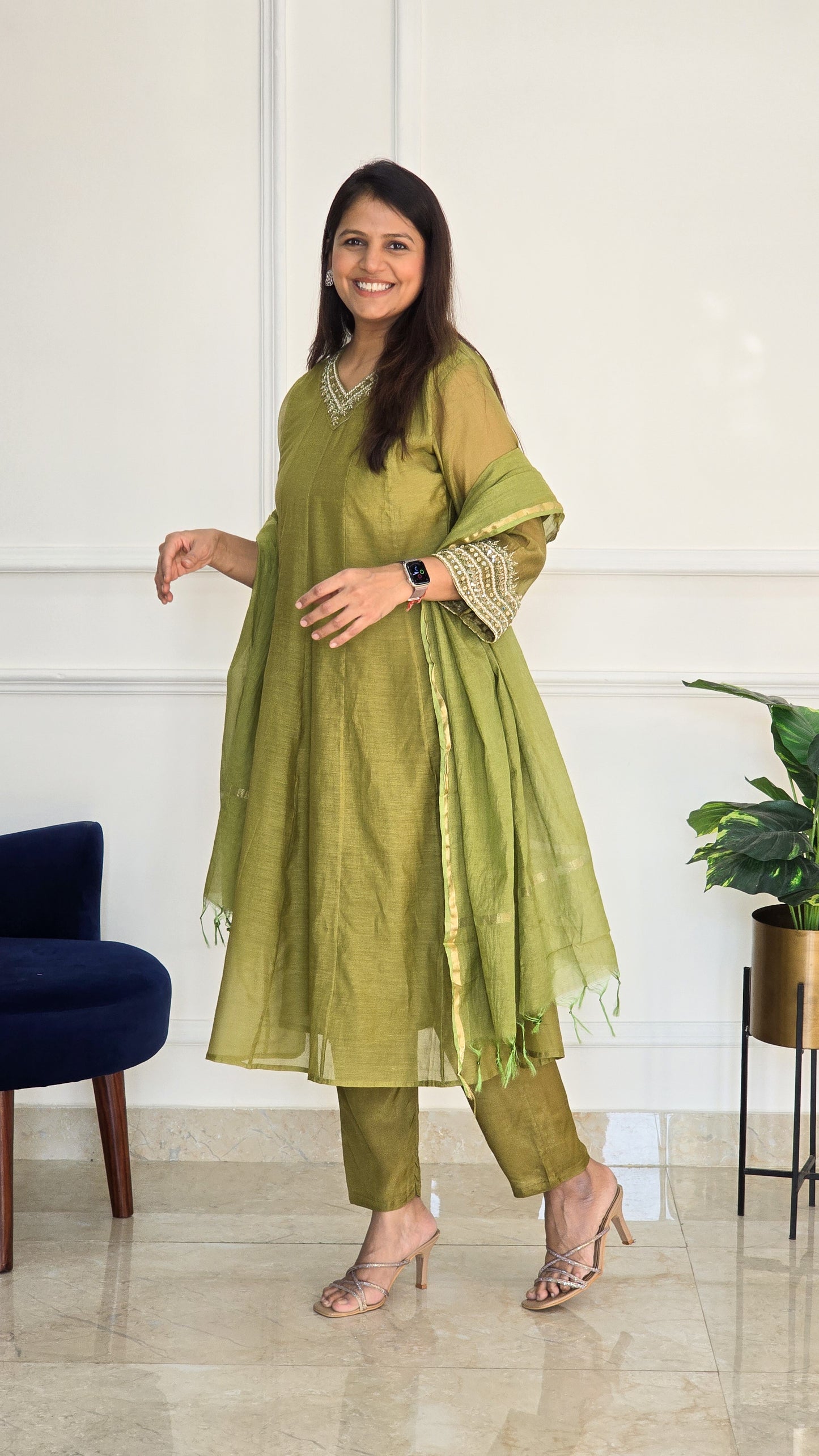 Sage Green Anarkali Suit - View 6 - PinkTree by Shrutika