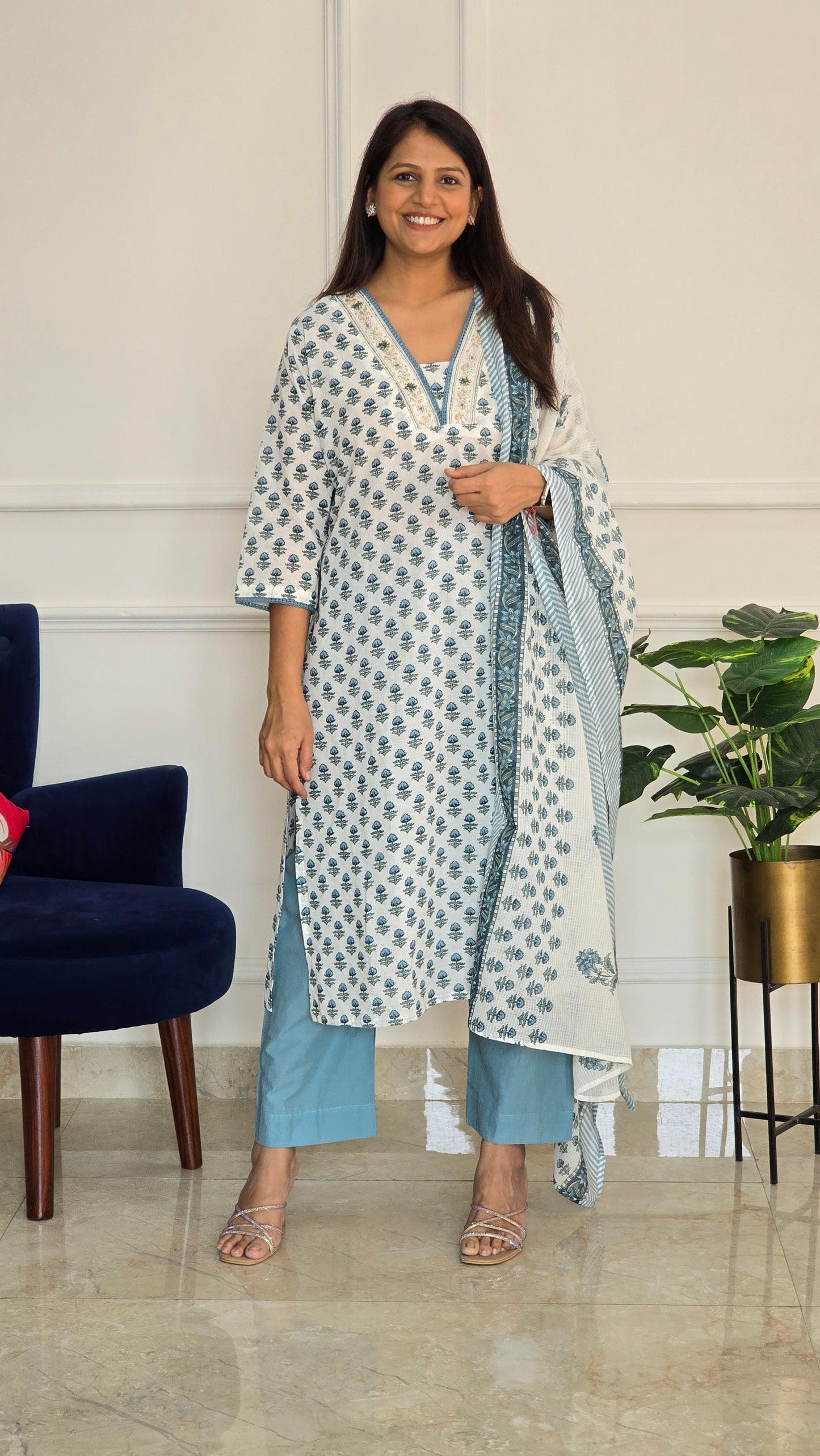 Blue Phool Kurta Set