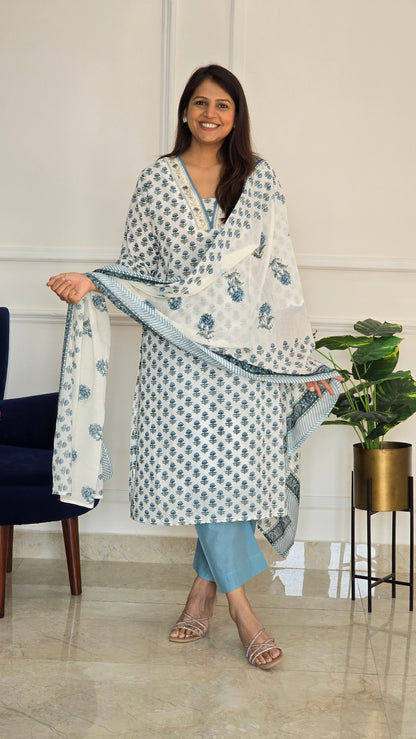 Blue Phool Kurta Set