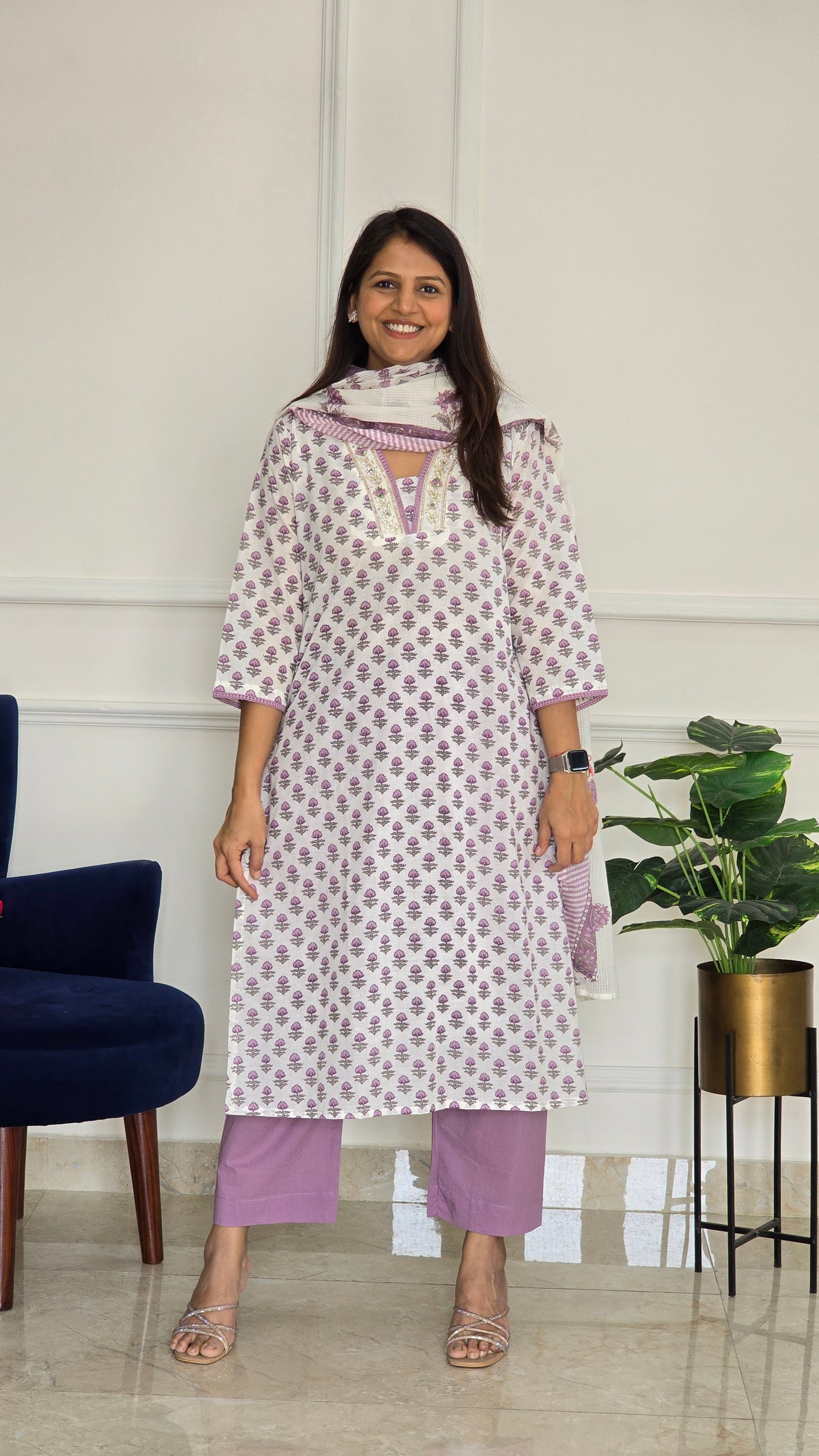 Lilac Phool Kurta Set
