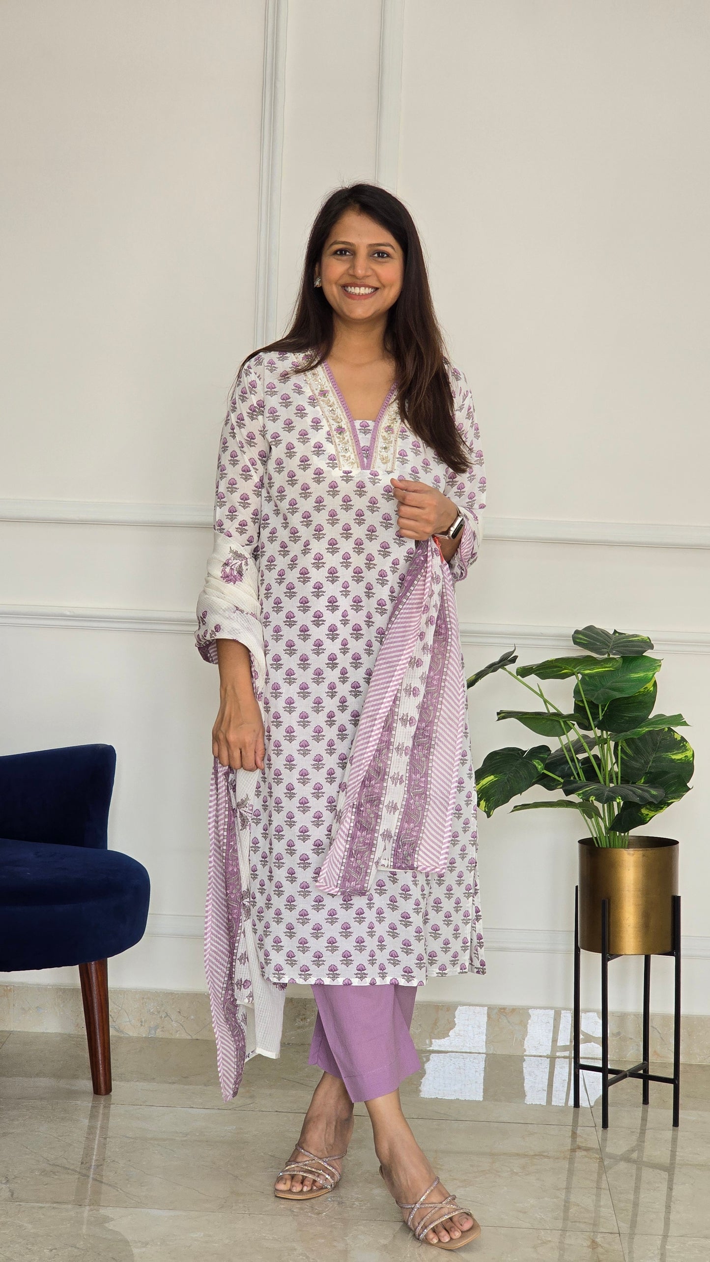 Lilac Phool Kurta Set