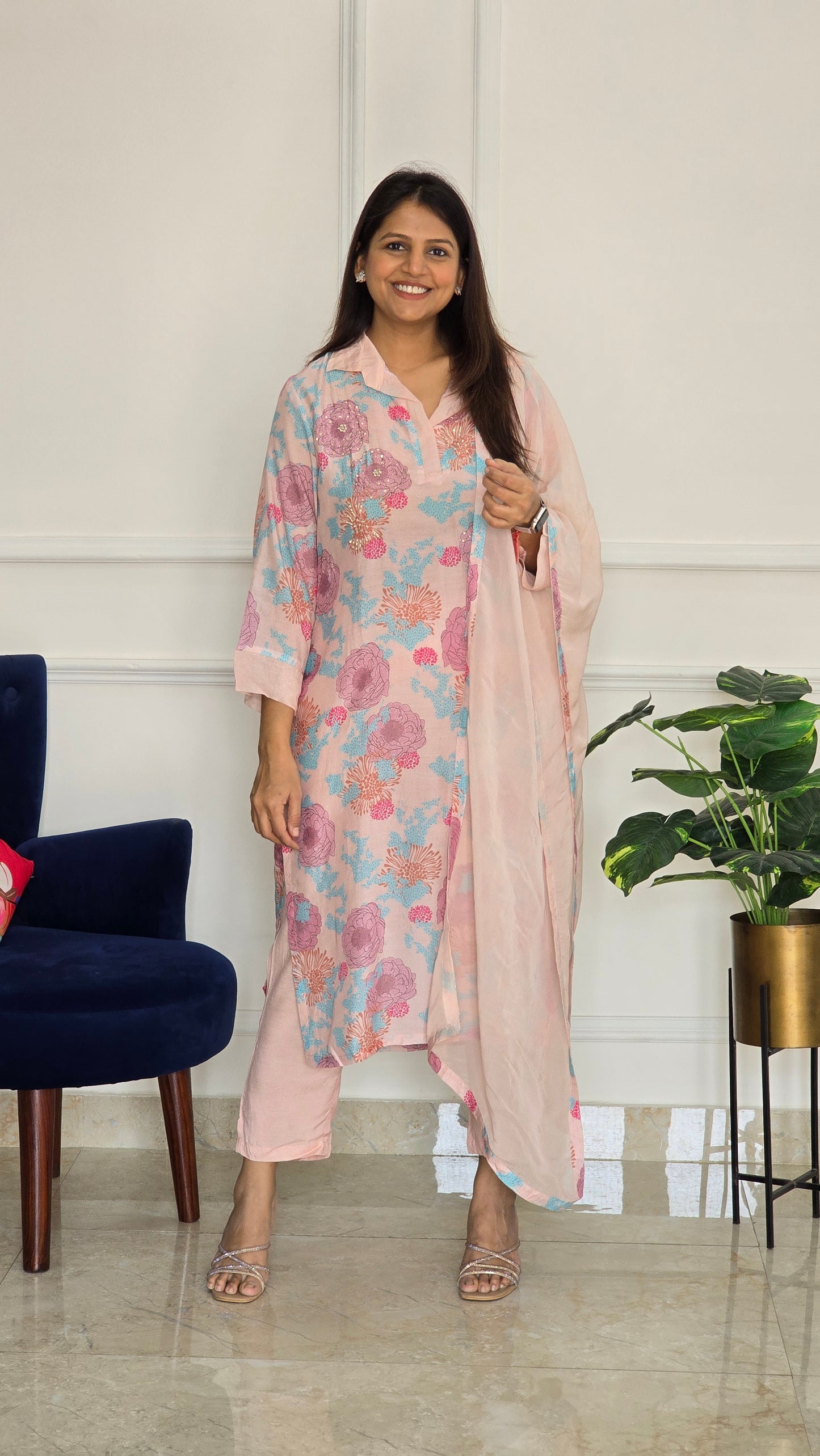 Floral Muslin Kurta Set