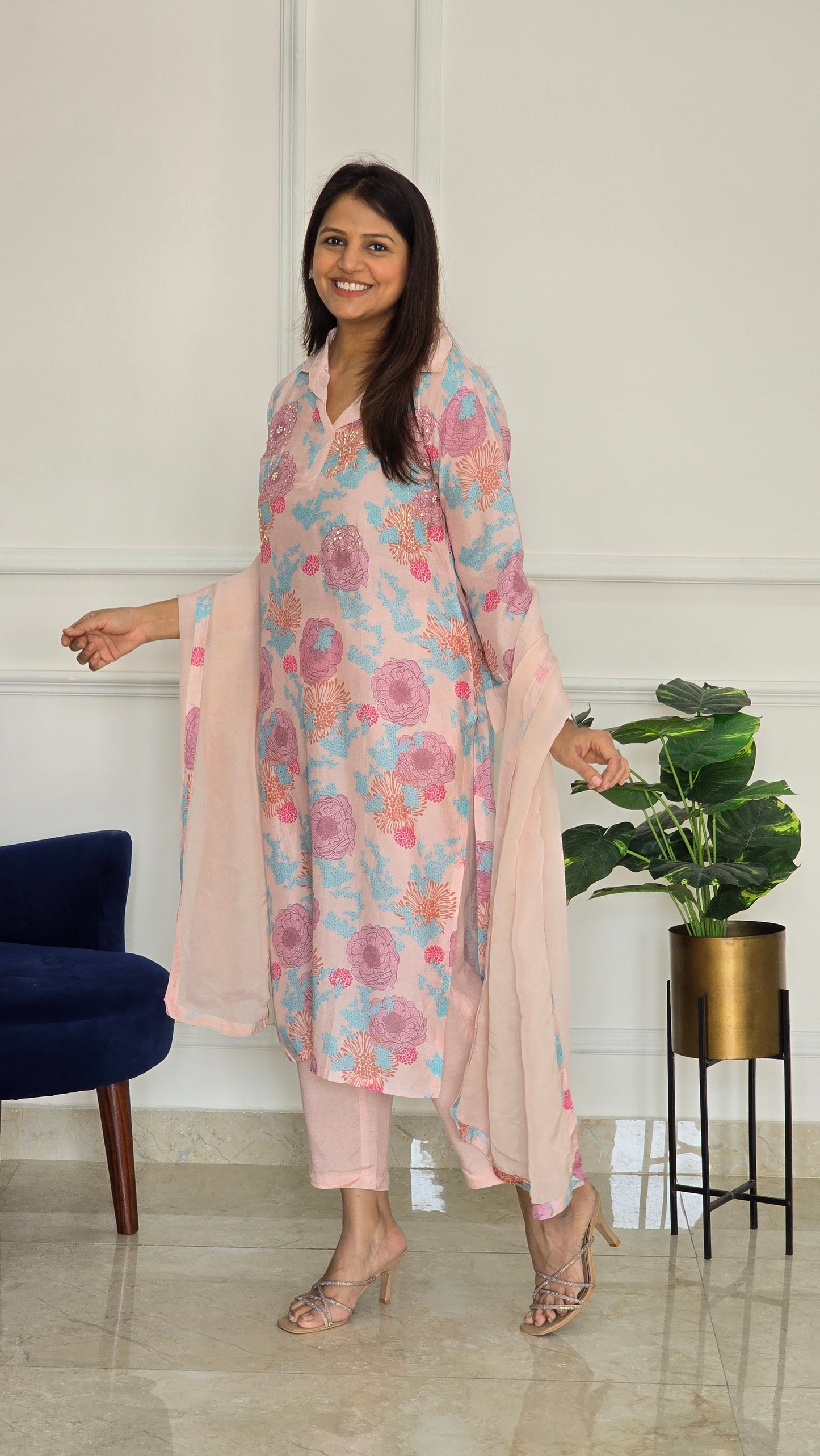 Floral Muslin Kurta Set