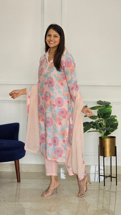 Floral Muslin Kurta Set