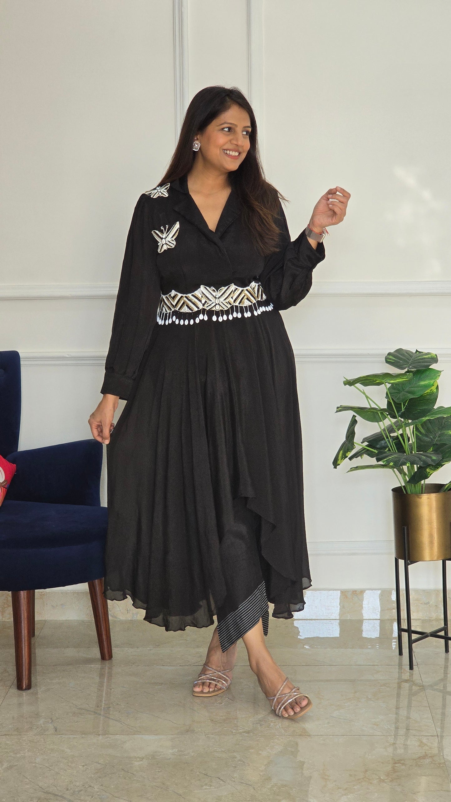Black Asymmetric Top and Pants - View 6 - PinkTree by Shrutika