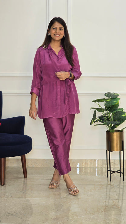 Mauve Collar Detail Set - View 2 - PinkTree by Shrutika