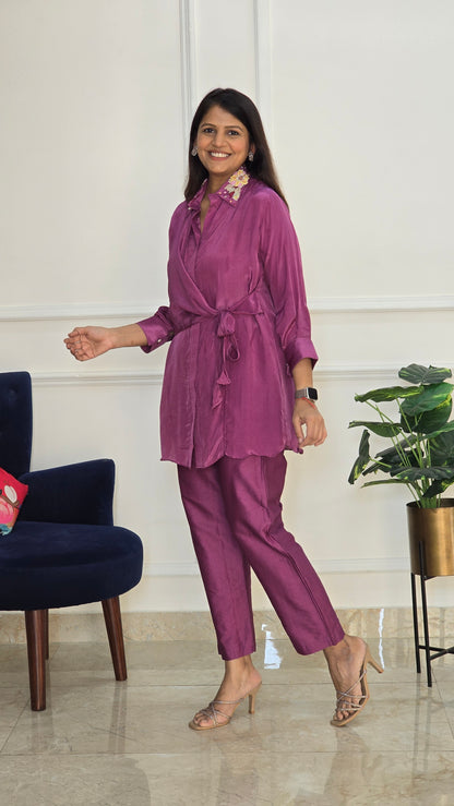 Mauve Collar Detail Set - View 3 - PinkTree by Shrutika