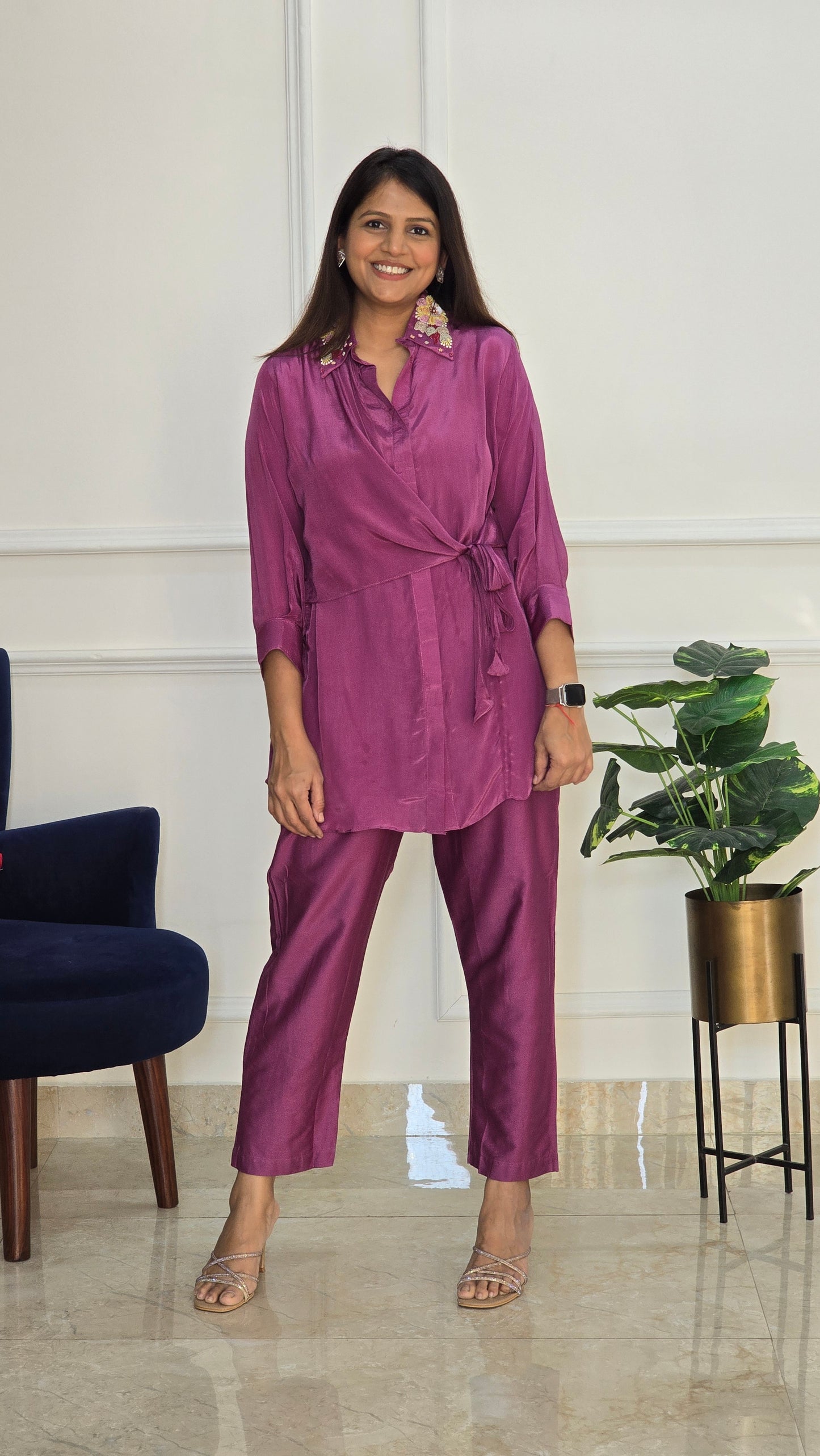 Mauve Collar Detail Set - View 5 - PinkTree by Shrutika