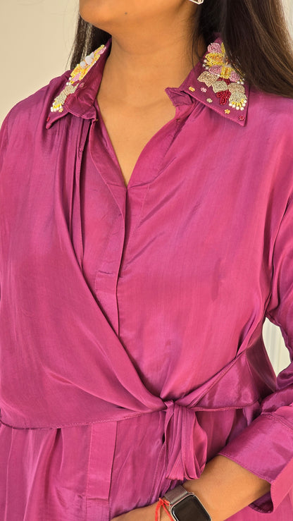 Mauve Collar Detail Set - View 6 - PinkTree by Shrutika