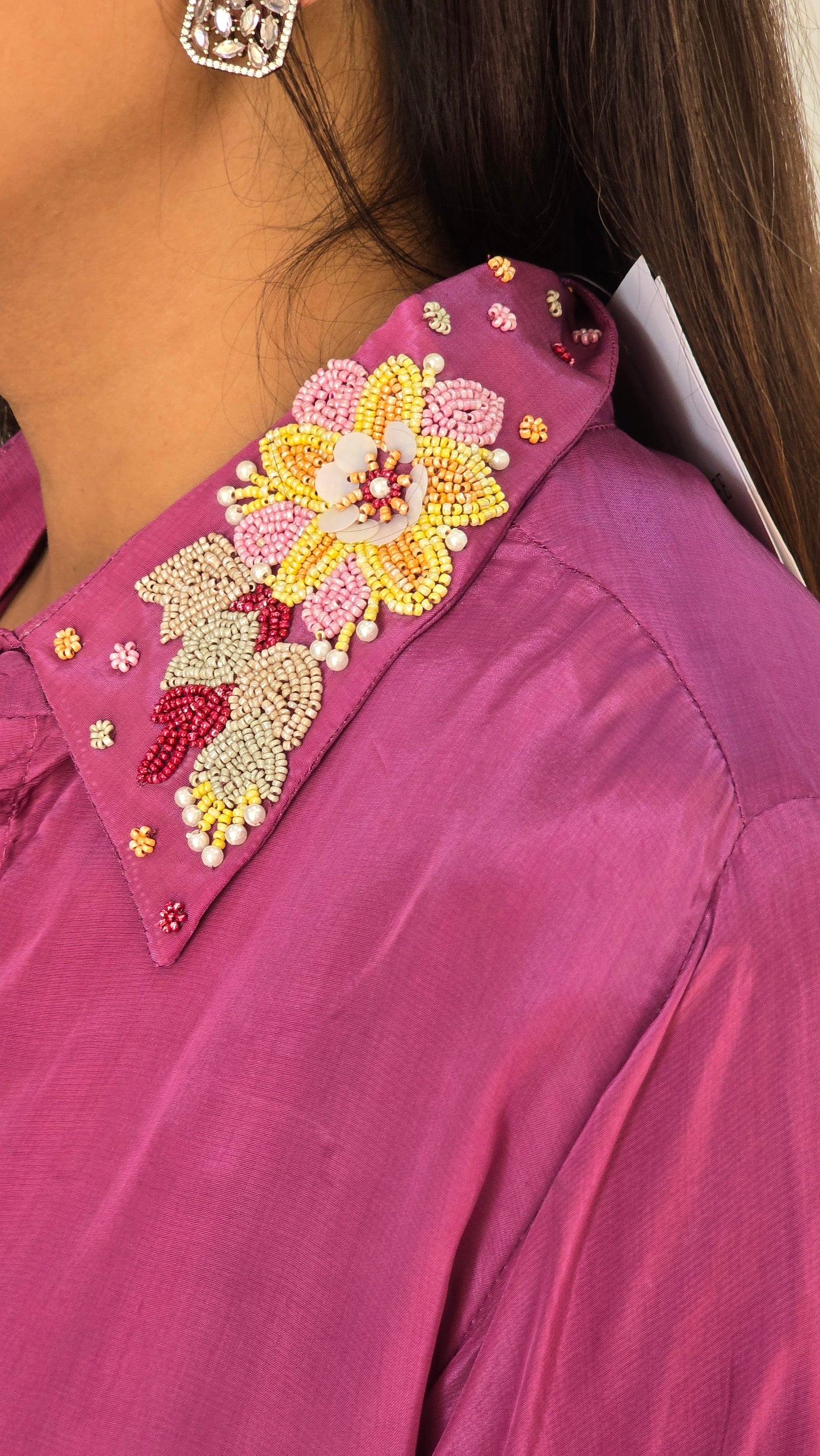 Mauve Collar Detail Set - View 4 - PinkTree by Shrutika