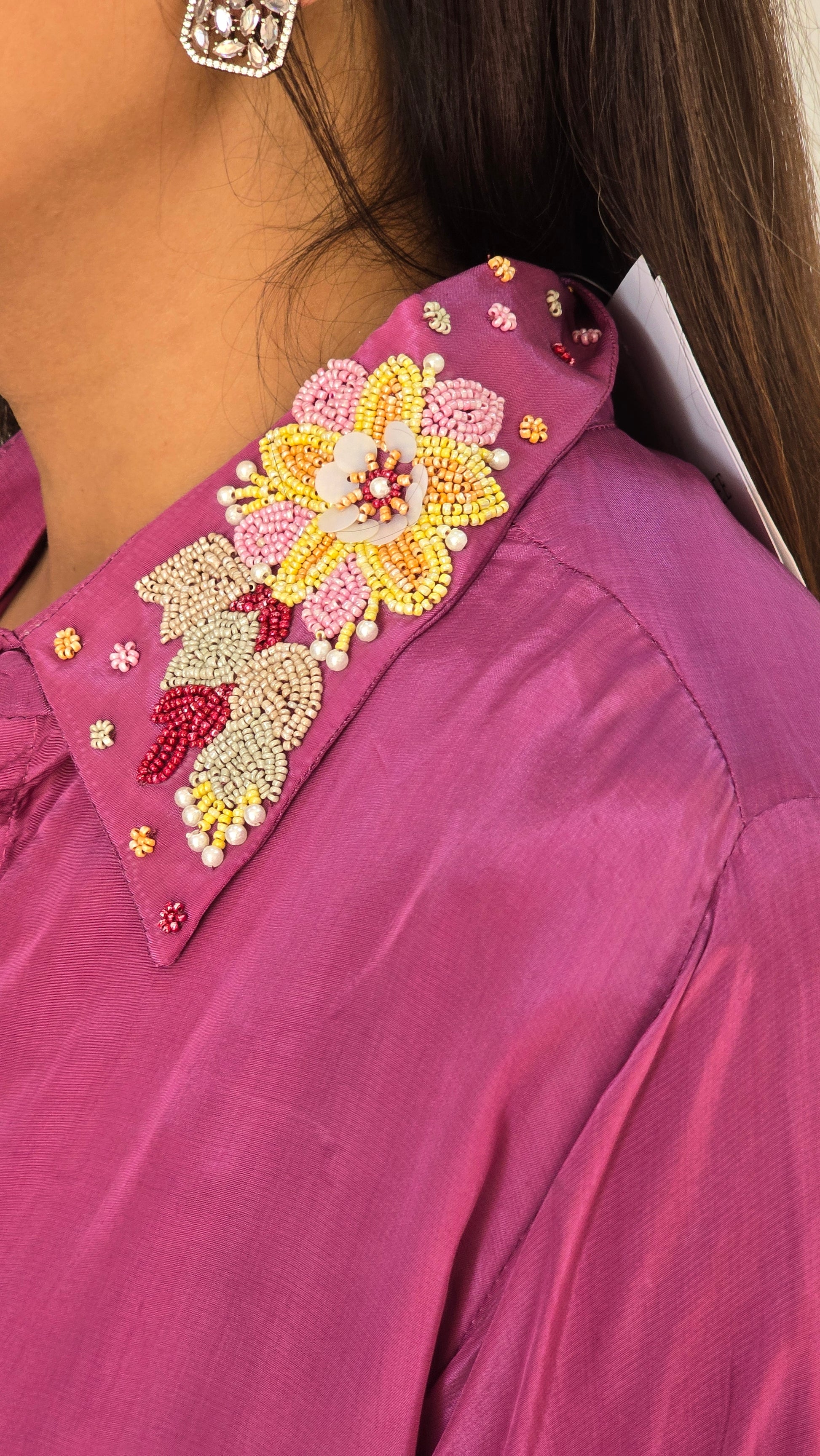 Mauve Collar Detail Set - View 4 - PinkTree by Shrutika