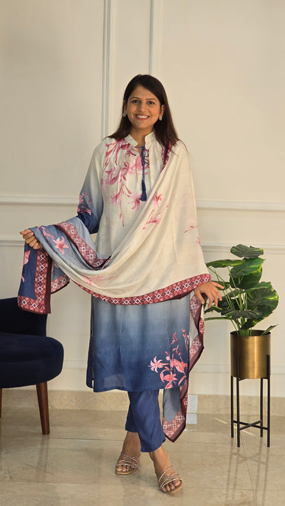 Blue And White Kurta Set