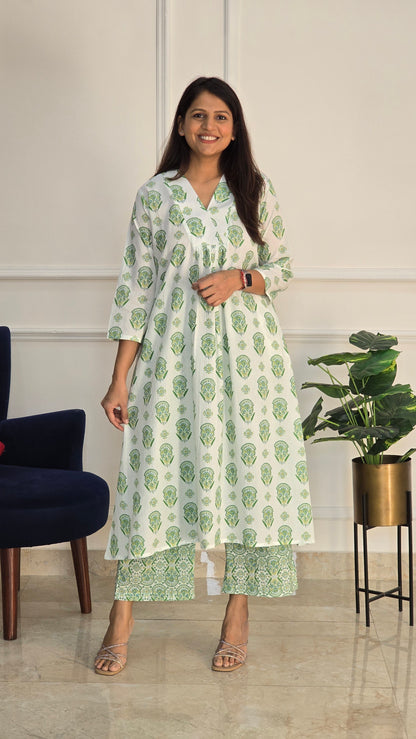 Green Block Kurta Set