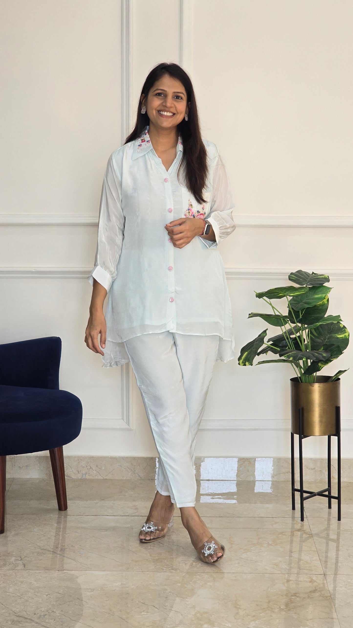 Aqua Blue Crepe Co-ord Set