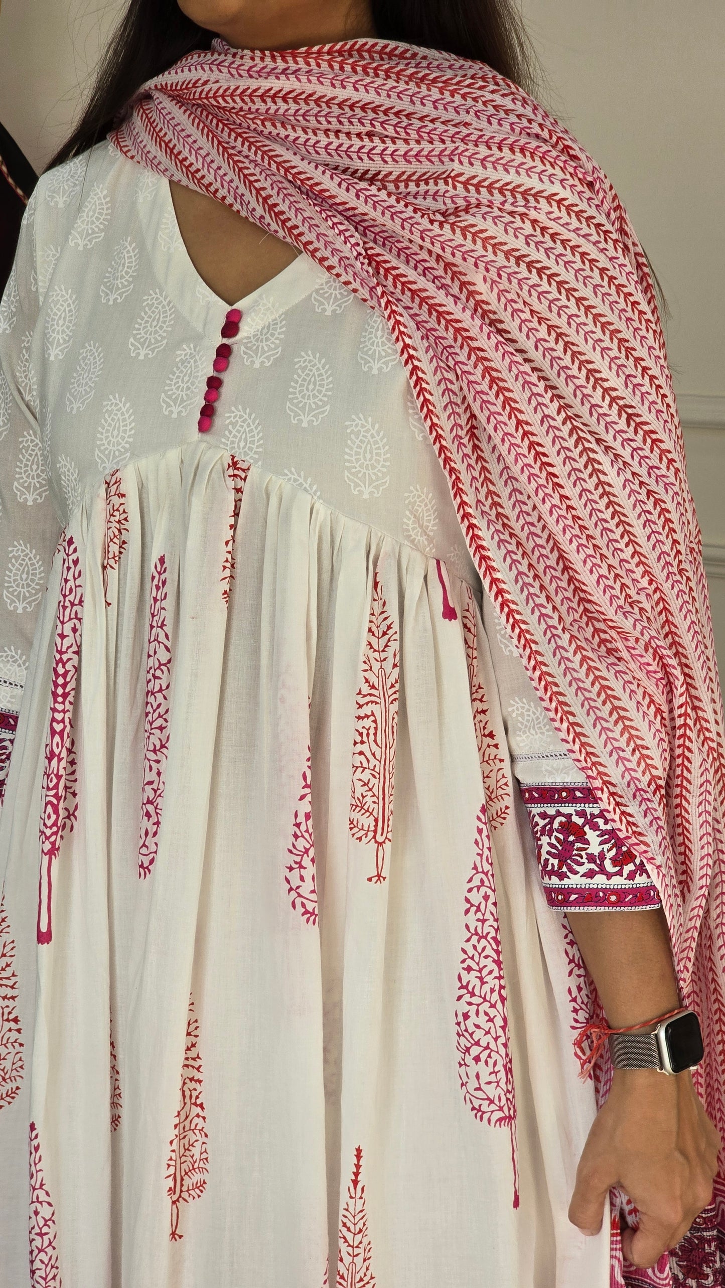 Pink And White Kurta Set