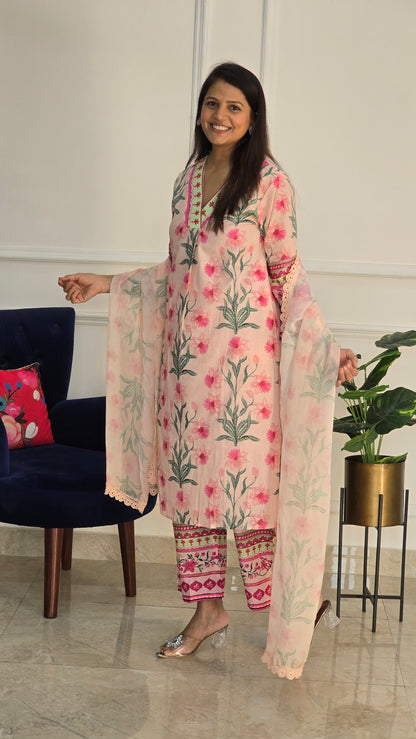 Peach Garden Luxe Cotton Kurta and Pants Set
