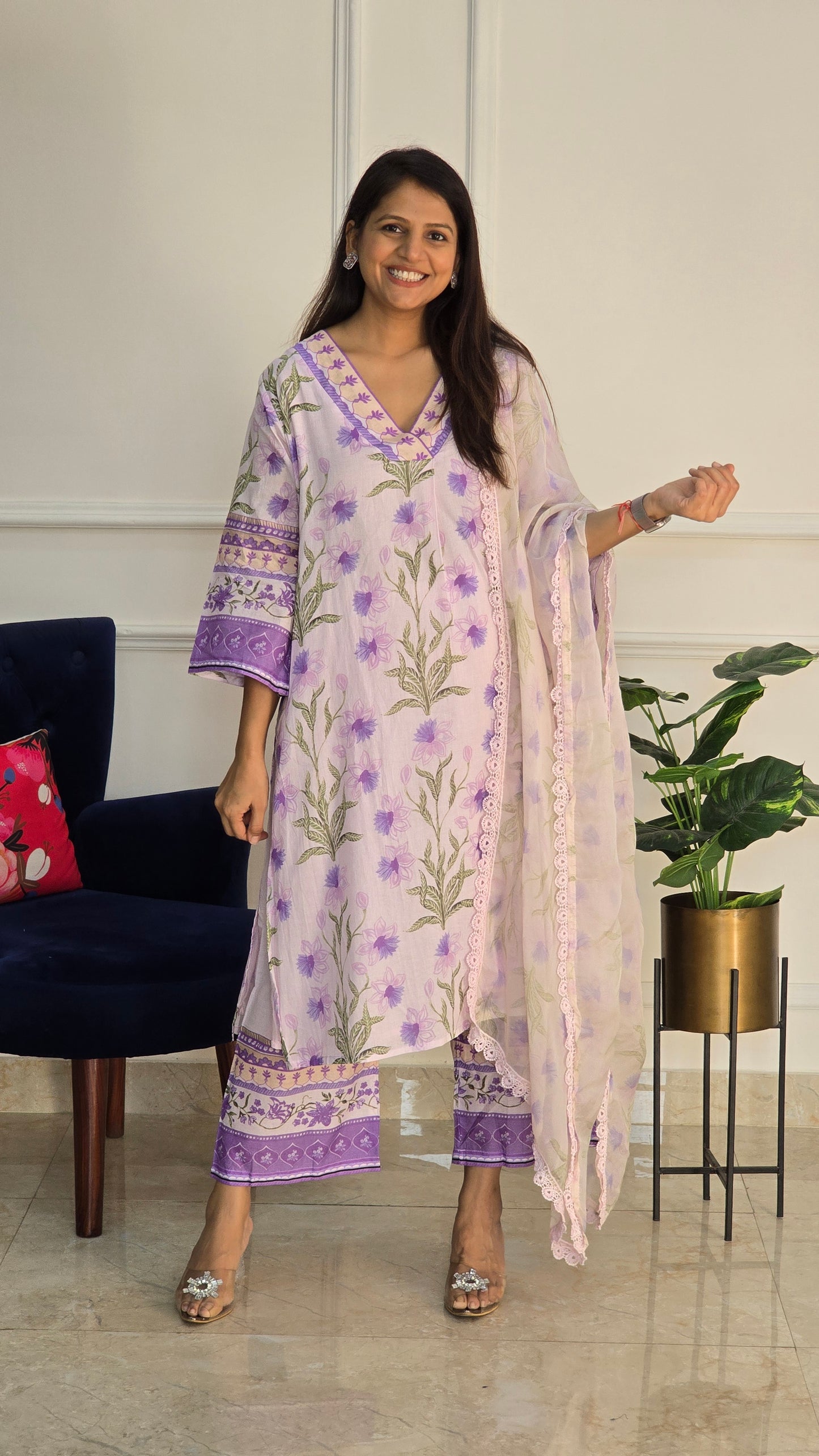 Lavender Garden Luxe Cotton Kurta and Pants Set