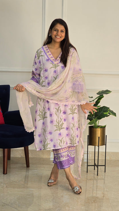 Lavender Garden Luxe Cotton Kurta and Pants Set