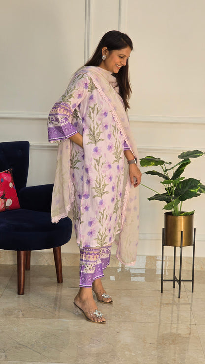 Lavender Garden Luxe Cotton Kurta and Pants Set
