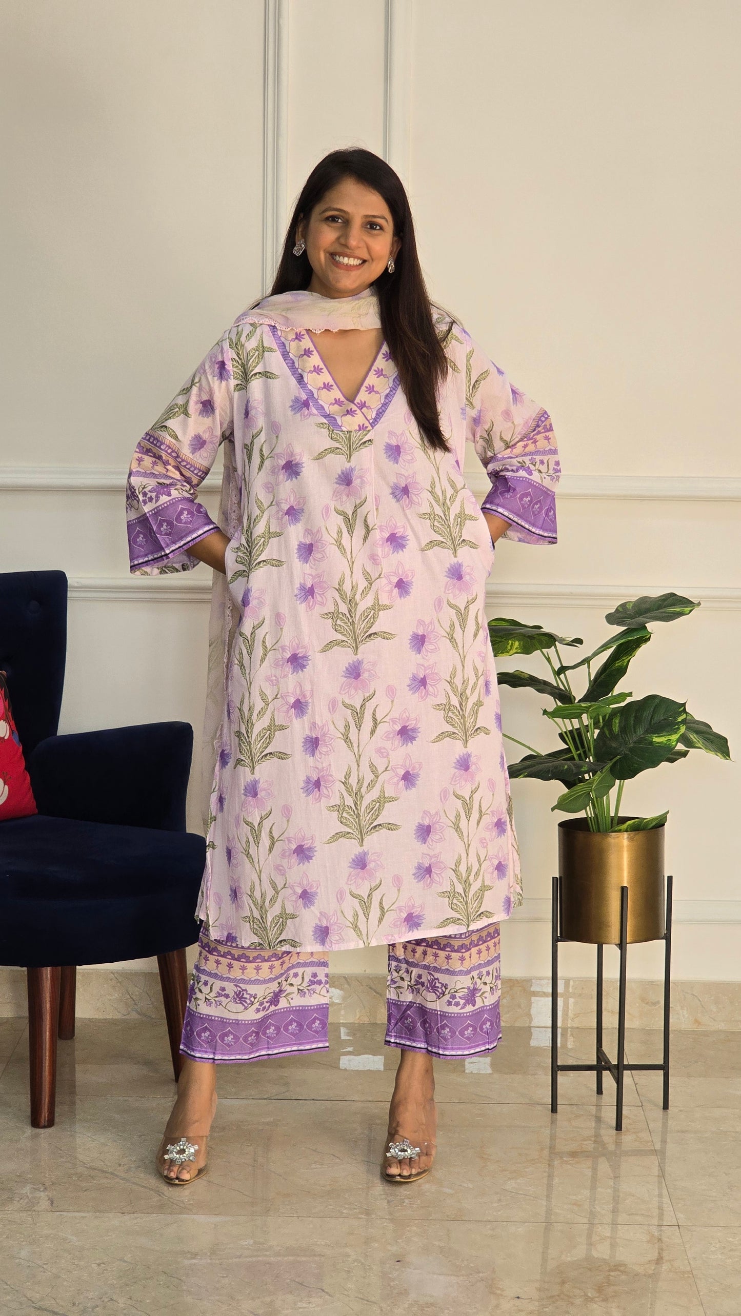 Lavender Garden Luxe Cotton Kurta and Pants Set