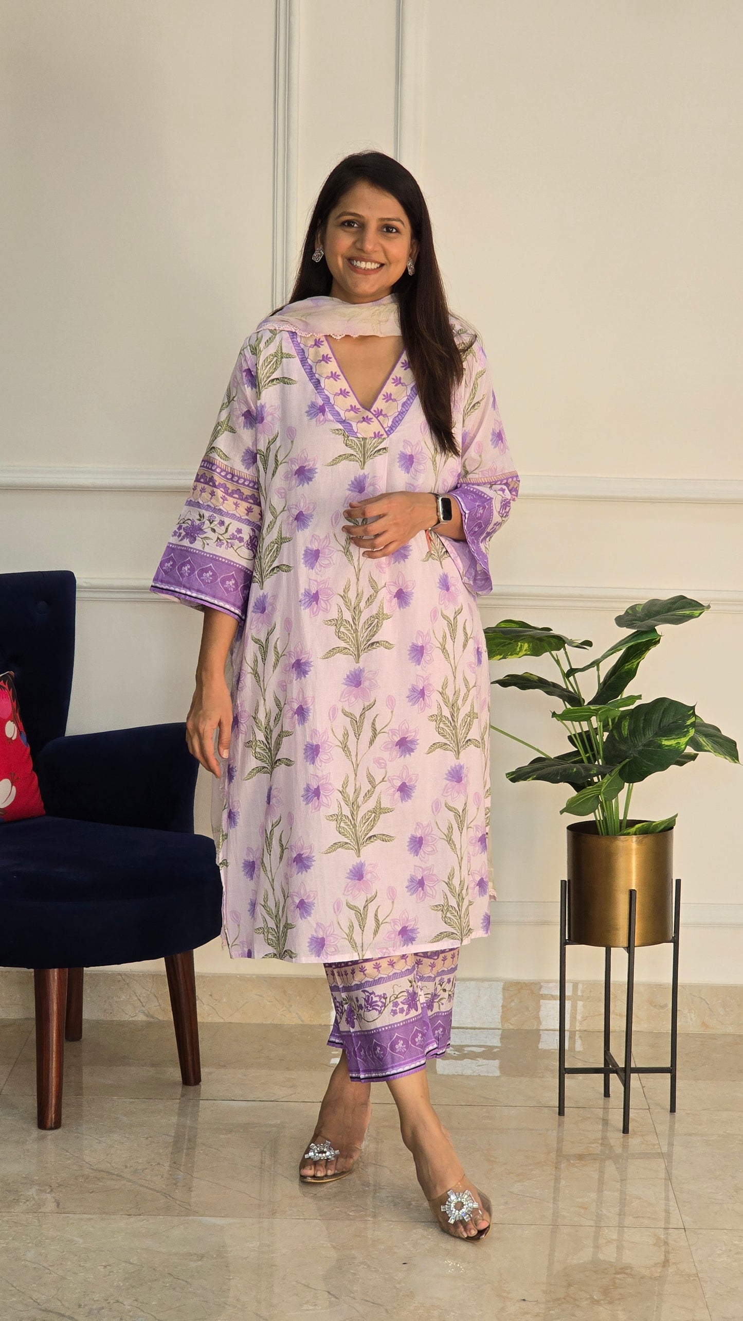 Lavender Garden Luxe Cotton Kurta and Pants Set