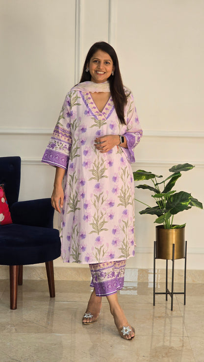 Lavender Garden Luxe Cotton Kurta and Pants Set