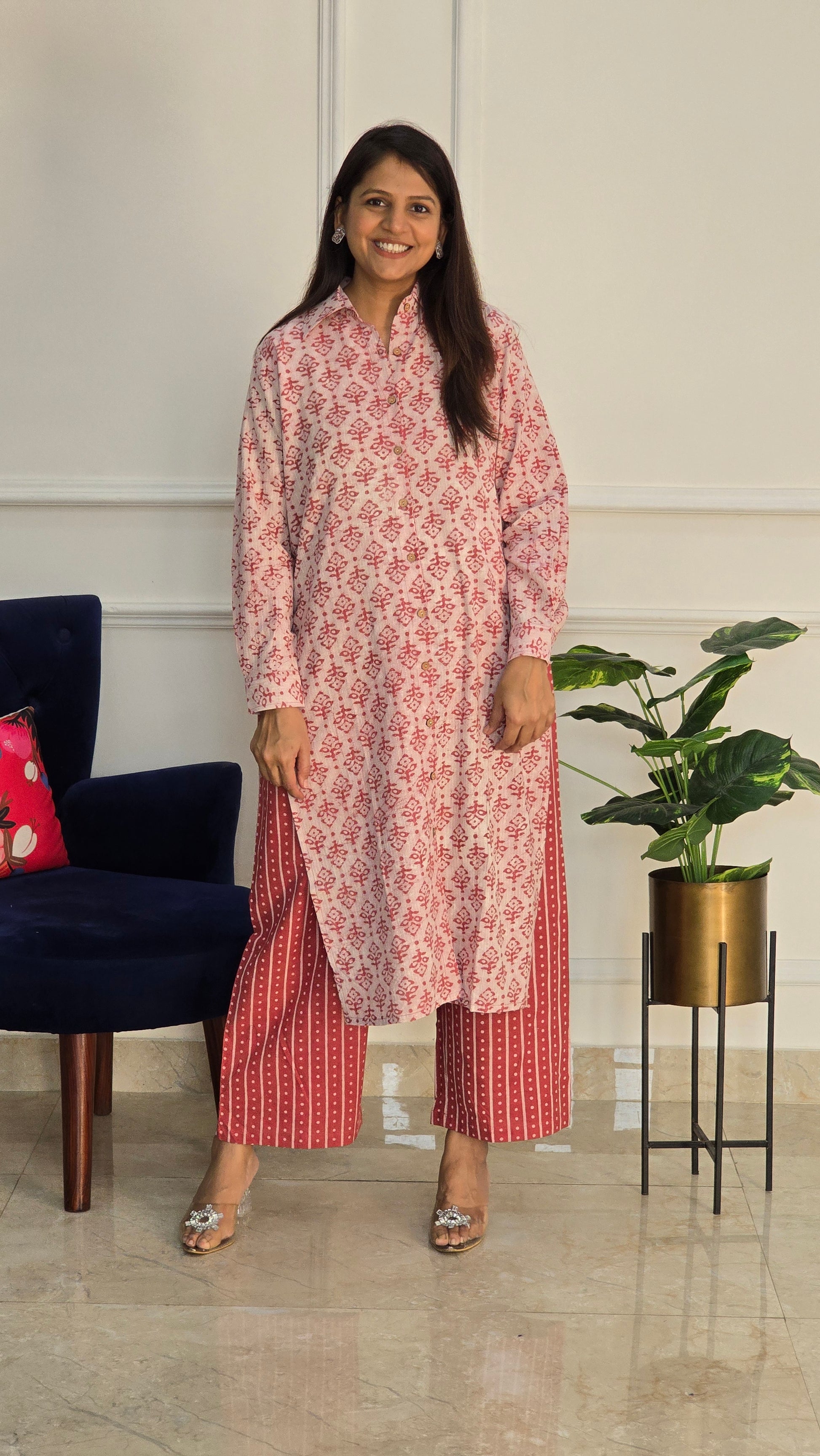 Rust Kantha Hand Block Cotton Co Ord Set - View 5 - PinkTree by Shrutika