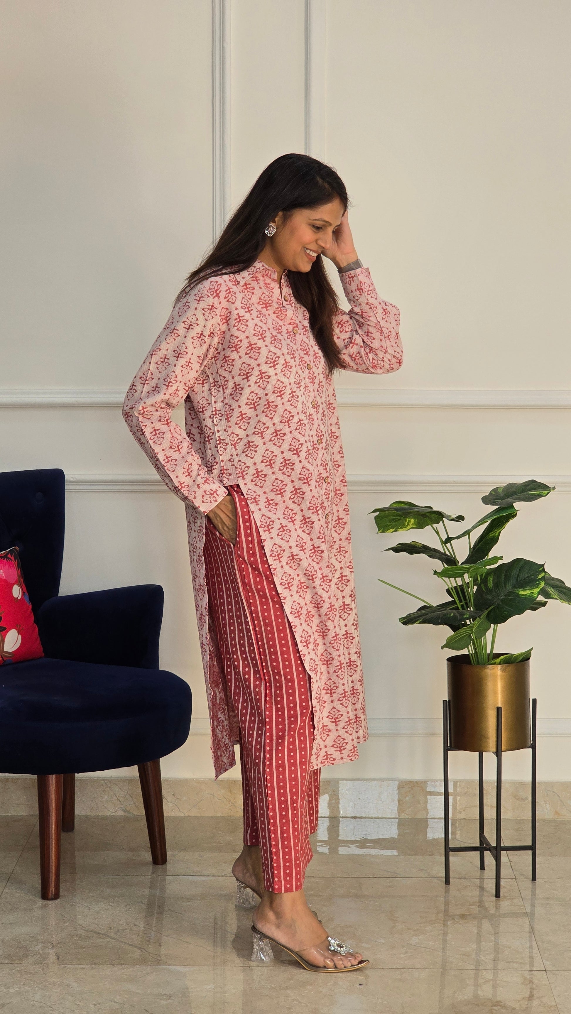 Rust Kantha Hand Block Cotton Co Ord Set - View 2 - PinkTree by Shrutika