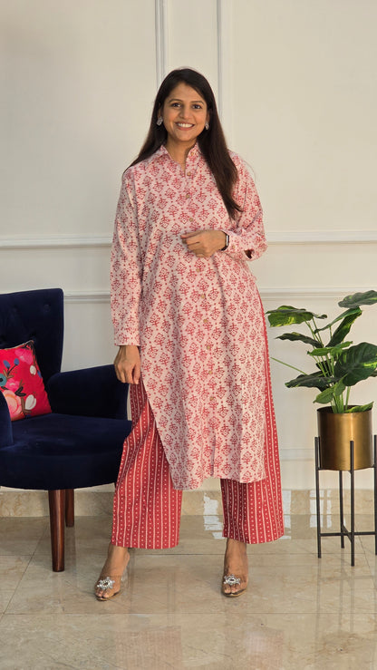 Rust Kantha Hand Block Cotton Co Ord Set - View 3 - PinkTree by Shrutika
