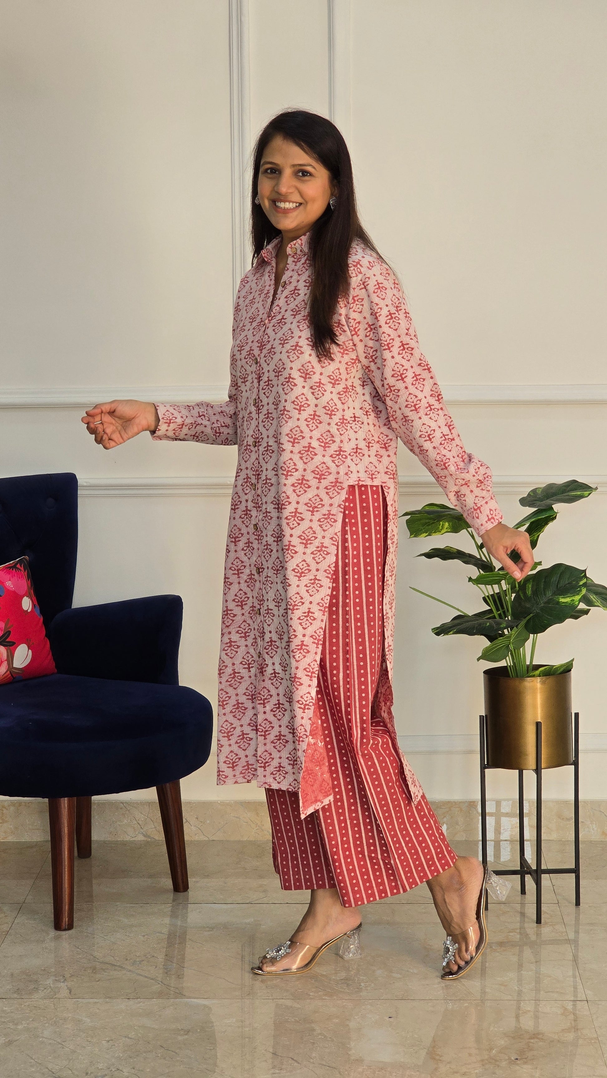 Rust Kantha Hand Block Cotton Co Ord Set - View 4 - PinkTree by Shrutika