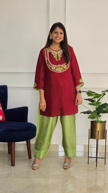 Maroon Farshi Pants and Kurta Set