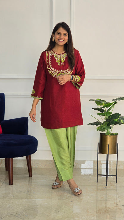 Maroon Farshi Pants and Kurta Set