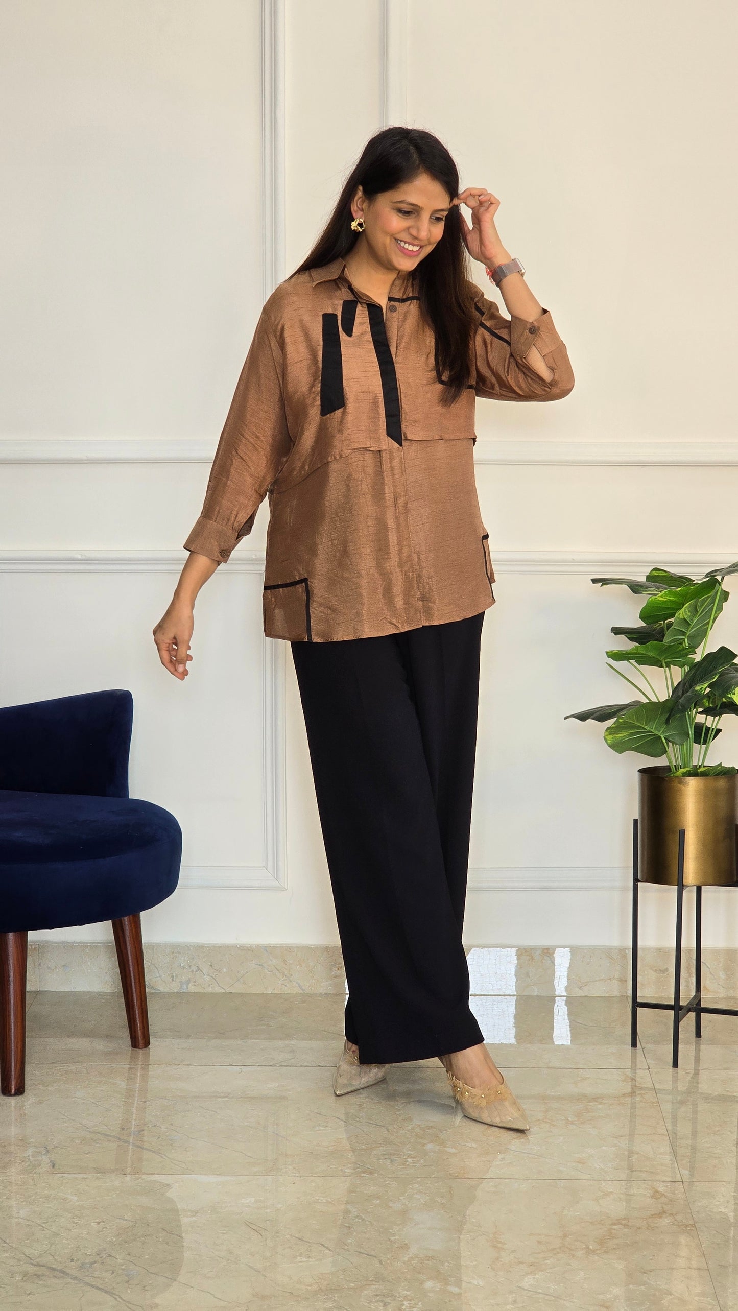 Brown Panelled Shirt