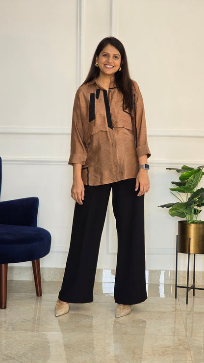 Brown Panelled Shirt