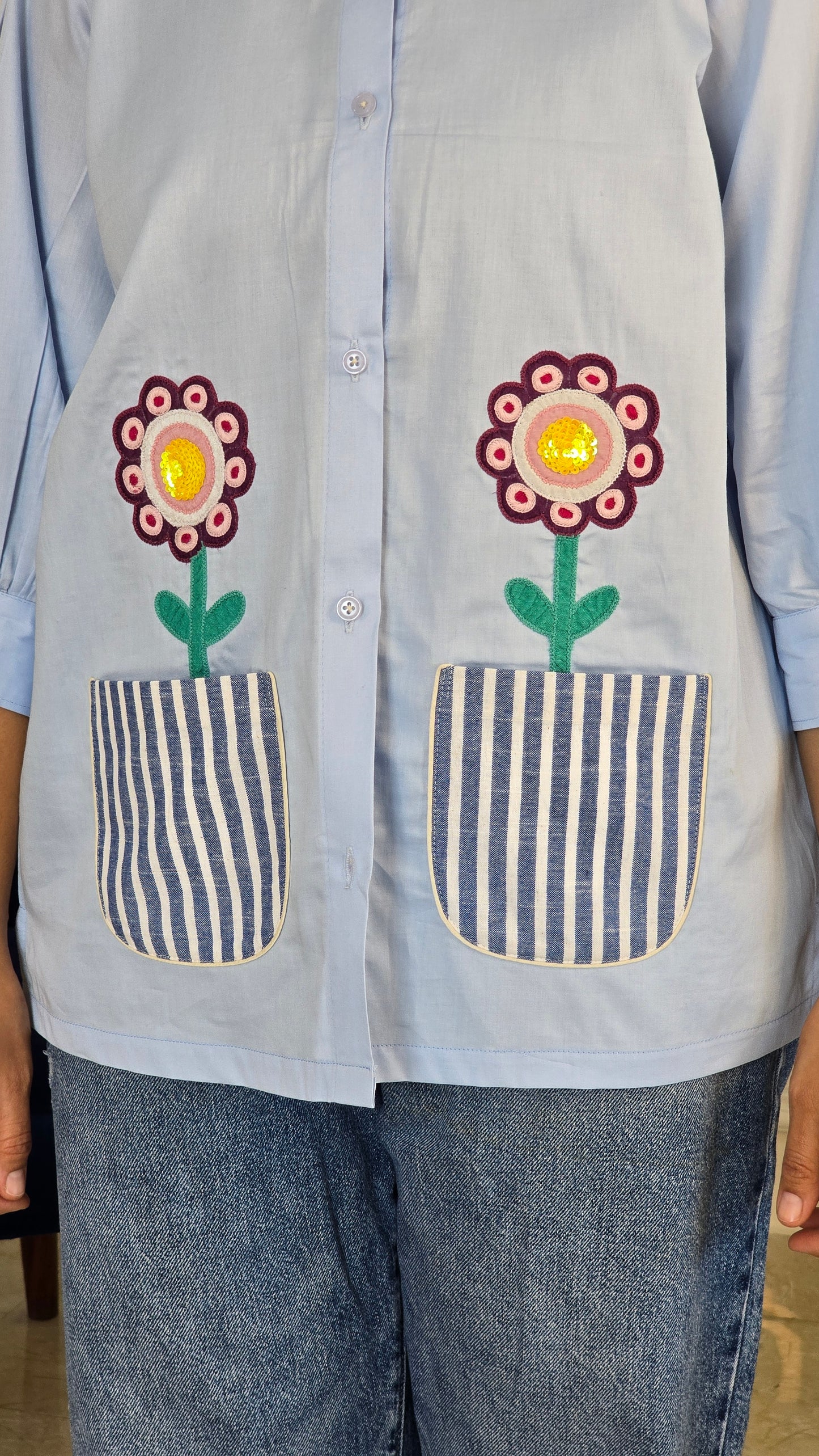 Blue Bloom Applique Shirt