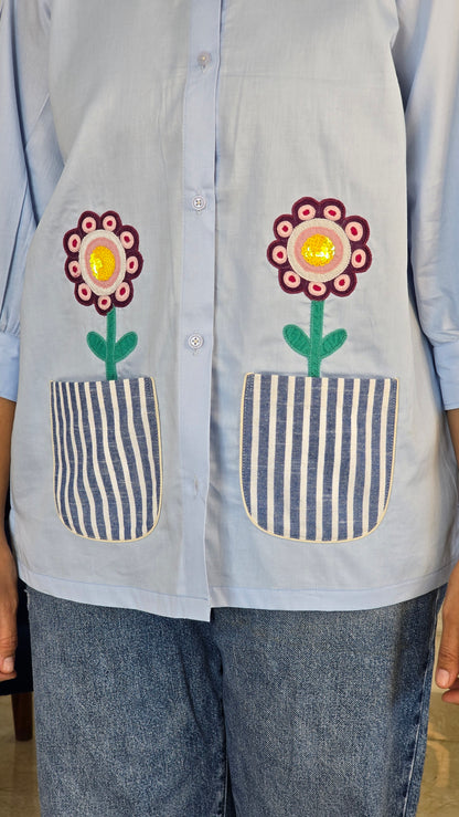 Blue Bloom Applique Shirt