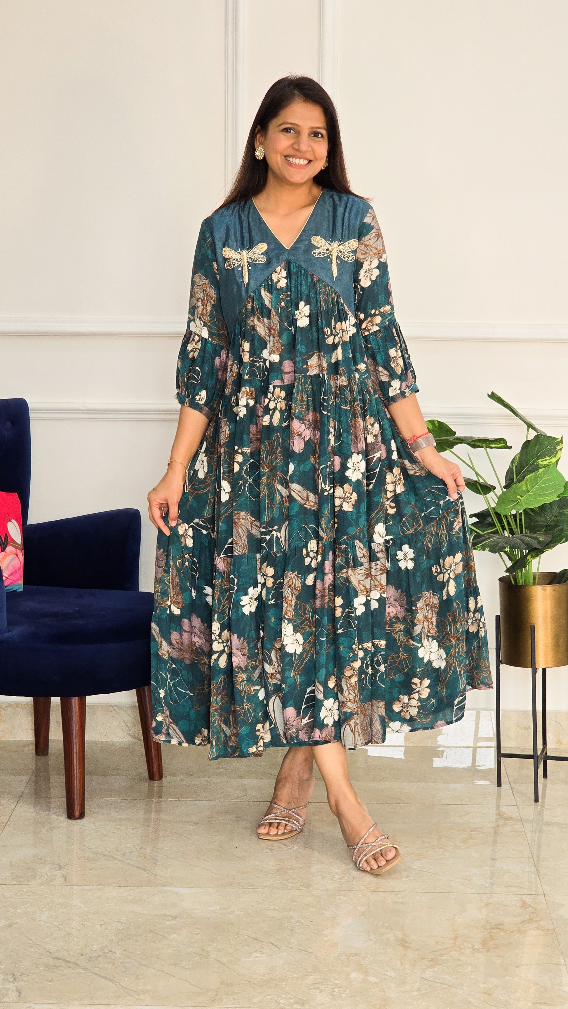 Rama Green Floral Charm Dress - View 3 - PinkTree by Shrutika