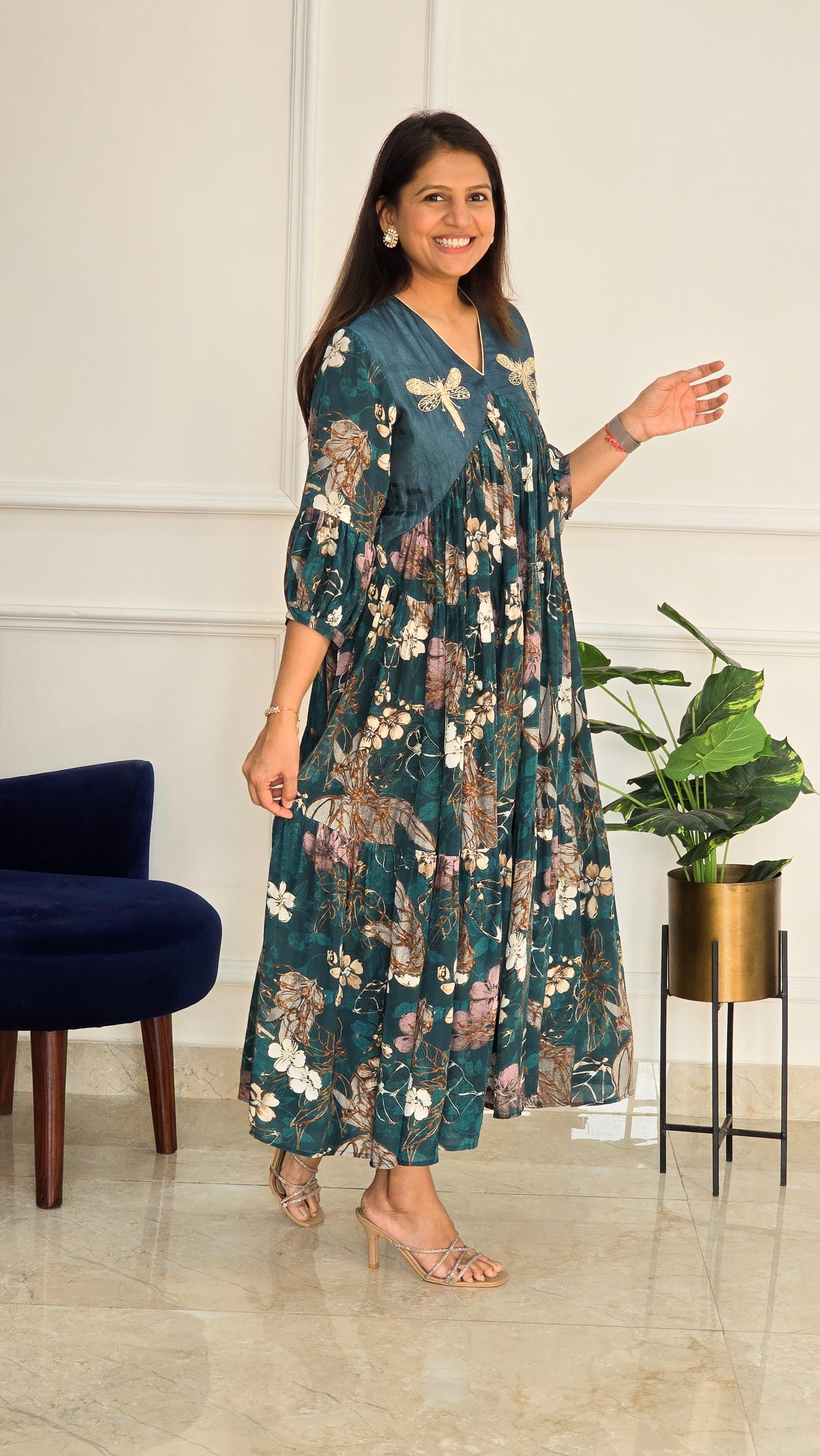 Rama Green Floral Charm Dress - View 5 - PinkTree by Shrutika