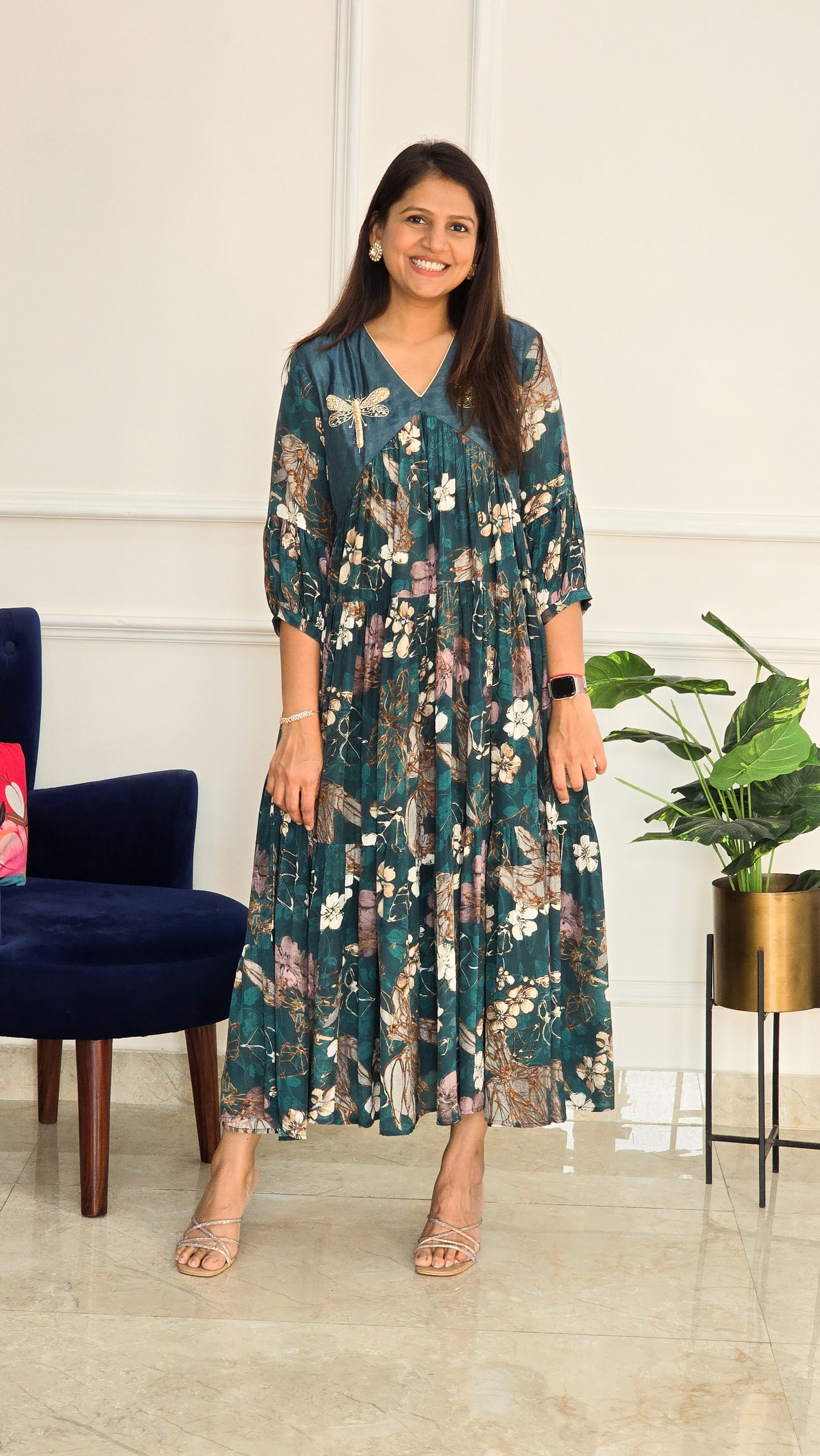 Rama Green Floral Charm Dress - View 4 - PinkTree by Shrutika