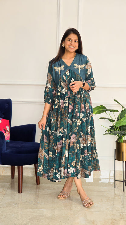 Rama Green Floral Charm Dress - View 2 - PinkTree by Shrutika